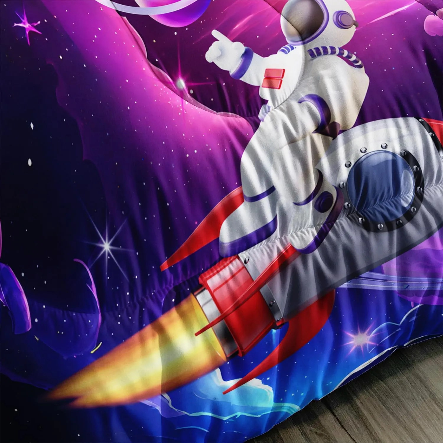 AILONEN Astronaut Comforter Set Full Size, Astronaut Space Rocket Bedding Set for Kids Boys Girls,Universe Planet Duvet Set,Outer Space Galaxy Themed Bed in a Bag,3 Pieces,1 Quilt and 2 Pillowcases