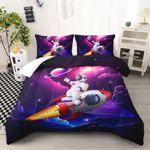 AILONEN Astronaut Comforter Set Full Size, Astronaut Space Rocket Bedding Set for Kids Boys Girls,Universe Planet Duvet Set,Outer Space Galaxy Themed Bed in a Bag,3 Pieces,1 Quilt and 2 Pillowcases