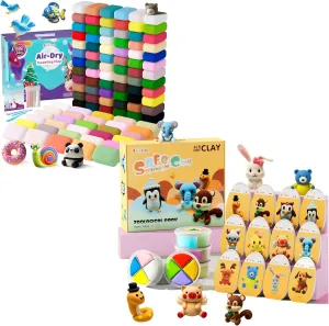 Air Dry Clay 102 Colors and 12 Box Animals Clay Kit Combo,Soft and Non-Sticky,Art and Crafts School Projects, Home Party Favors for Boys & Girls 3-12 Year Old