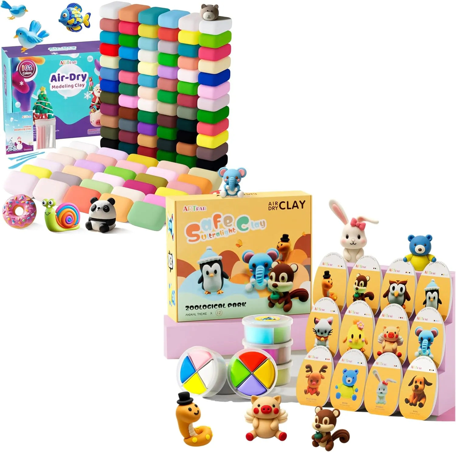 Air Dry Clay 102 Colors and 12 Box Animals Clay Kit Combo,Soft and Non-Sticky,Art and Crafts School Projects, Home Party Favors for Boys & Girls 3-12 Year Old