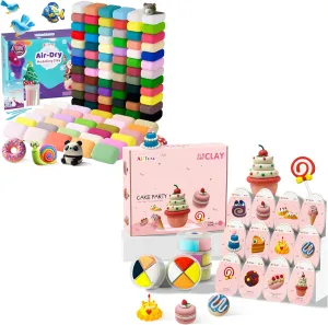 Air Dry Clay 102 Colors and Air Dry Clay Cake Kit Combo,Molding Clay Starter Kit with Sculpting Tools,Soft and Non-Sticky,Art and Crafts for Boys & Girls 3-12