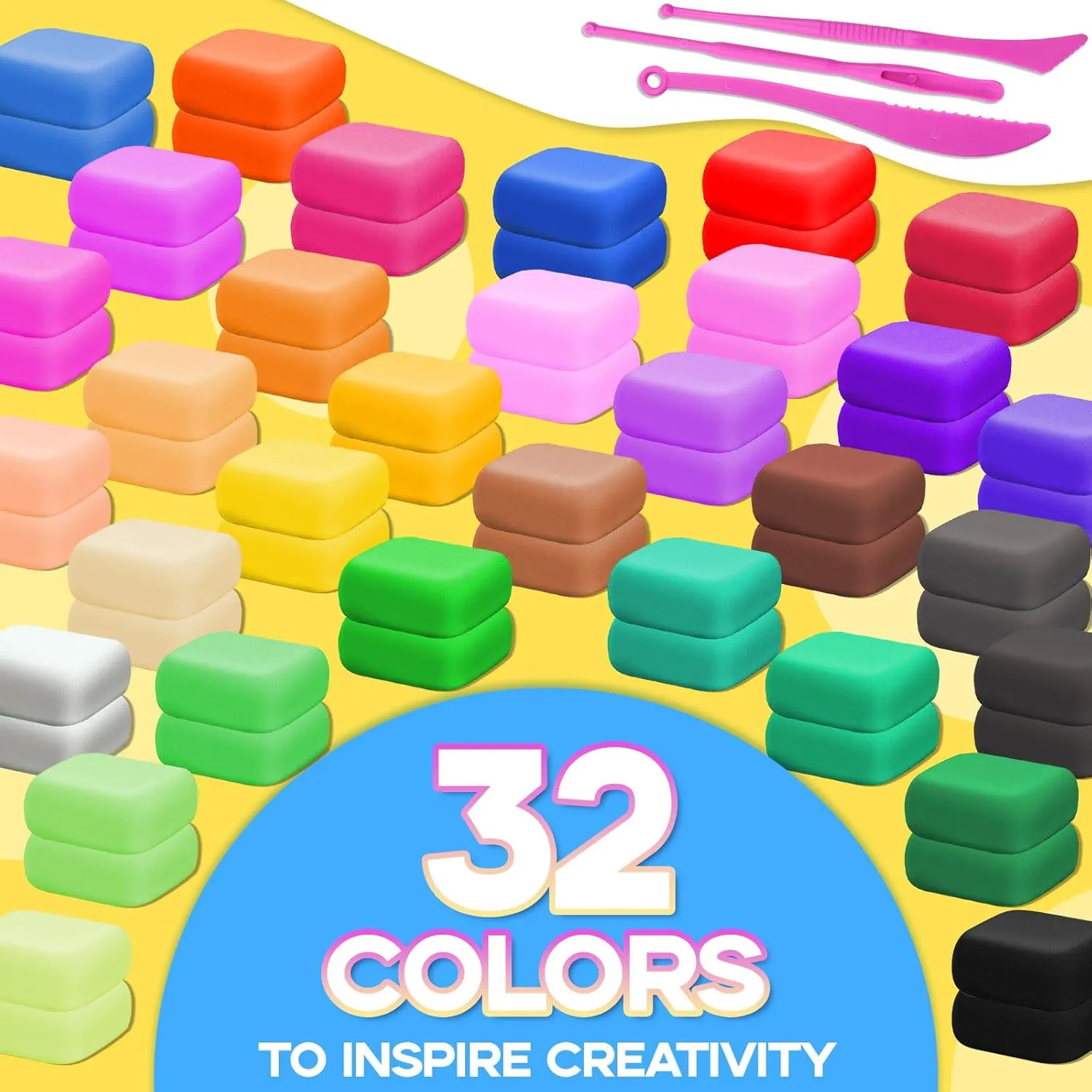 Air Dry Clay - 64 Pack Modeling Clay Kit with 3 Sculpting Tools,Safe & Non-Toxic,DIY Magic Toys Gift for Boys,Girls,Kids - 32 Colors
