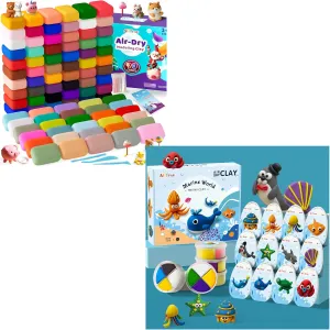 Air Dry Clay 90 Colors and Modeling Clay Marine Kit,Non-Sticky,Ultra Light & Soft, Safe & Non-Toxic with Sculpting Tools & Tutorials, Unique Gifts for Boys & Girls