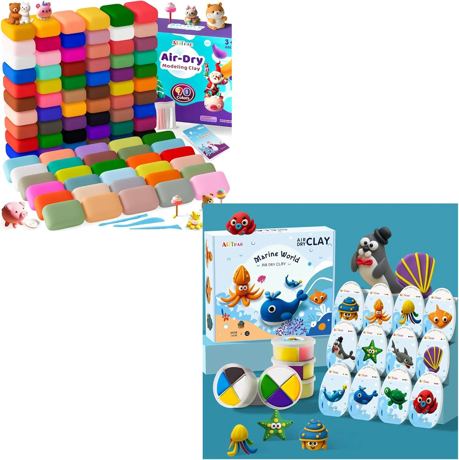 Air Dry Clay 90 Colors and Modeling Clay Marine Kit,Non-Sticky,Ultra Light & Soft, Safe & Non-Toxic with Sculpting Tools & Tutorials, Unique Gifts for Boys & Girls