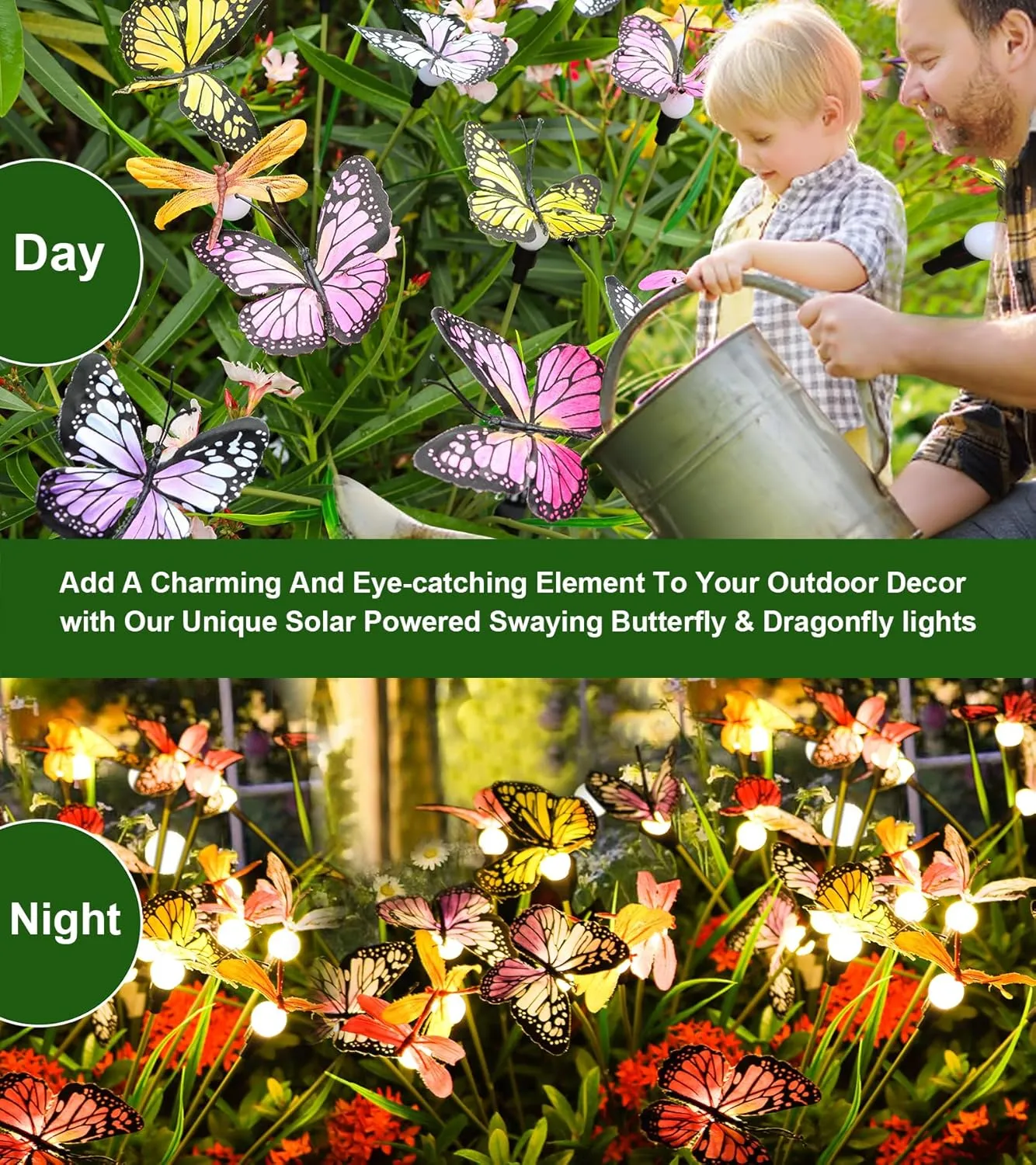 Aiscool Solar Garden Lights, Swaying Dance Butterfly Light Outside, Solar Outdoor Lights,Yard Patio Pathway Lawn Summer Decoration,Realistic Butterflies & Dragonflies(2 Pack)