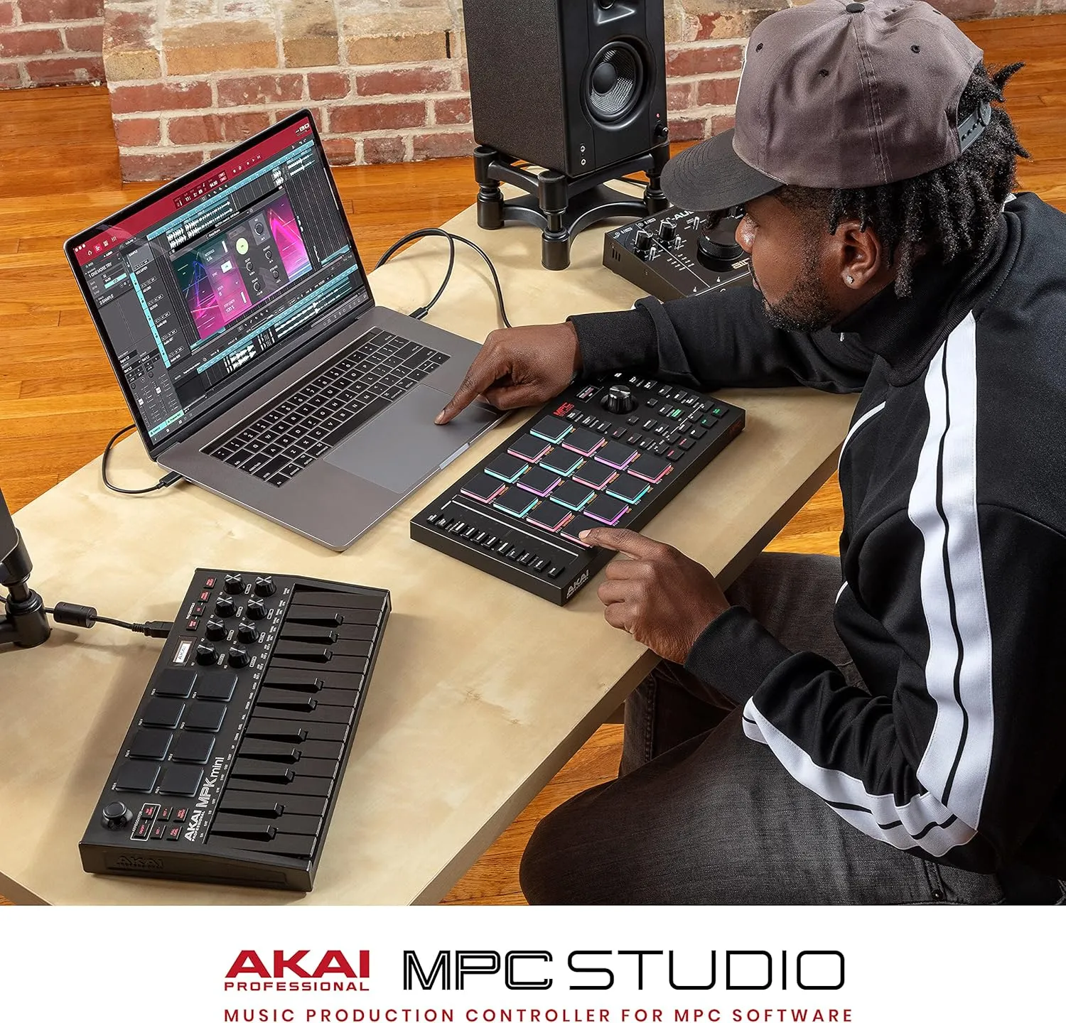 Akai Professional MPC Studio MIDI Controller Beat Maker with 16 Velocity Sensitive RGB Pads, Full MPC 2 Software, assignable Touch Strip & LCD Display