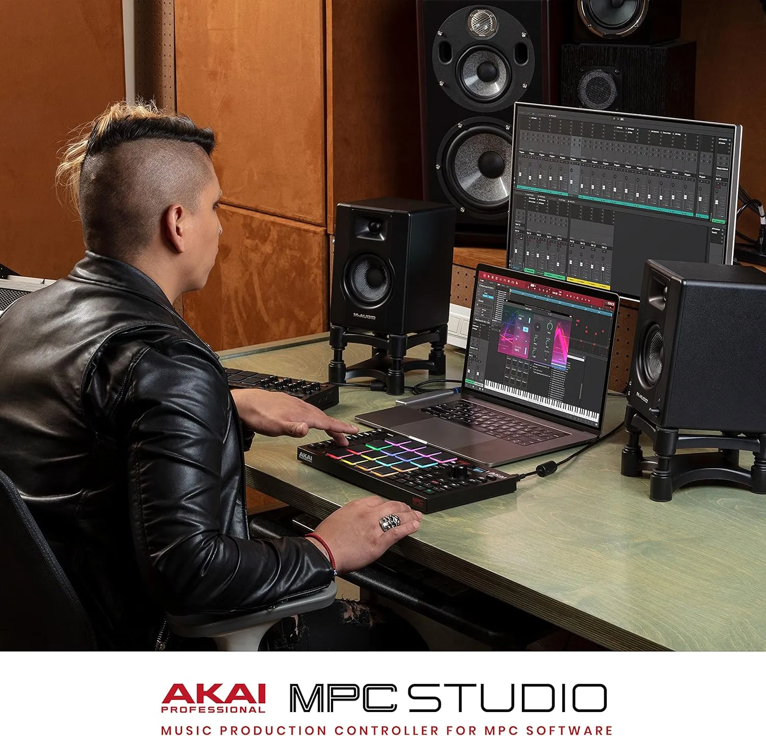 Akai Professional MPC Studio MIDI Controller Beat Maker with 16 Velocity Sensitive RGB Pads, Full MPC 2 Software, assignable Touch Strip & LCD Display