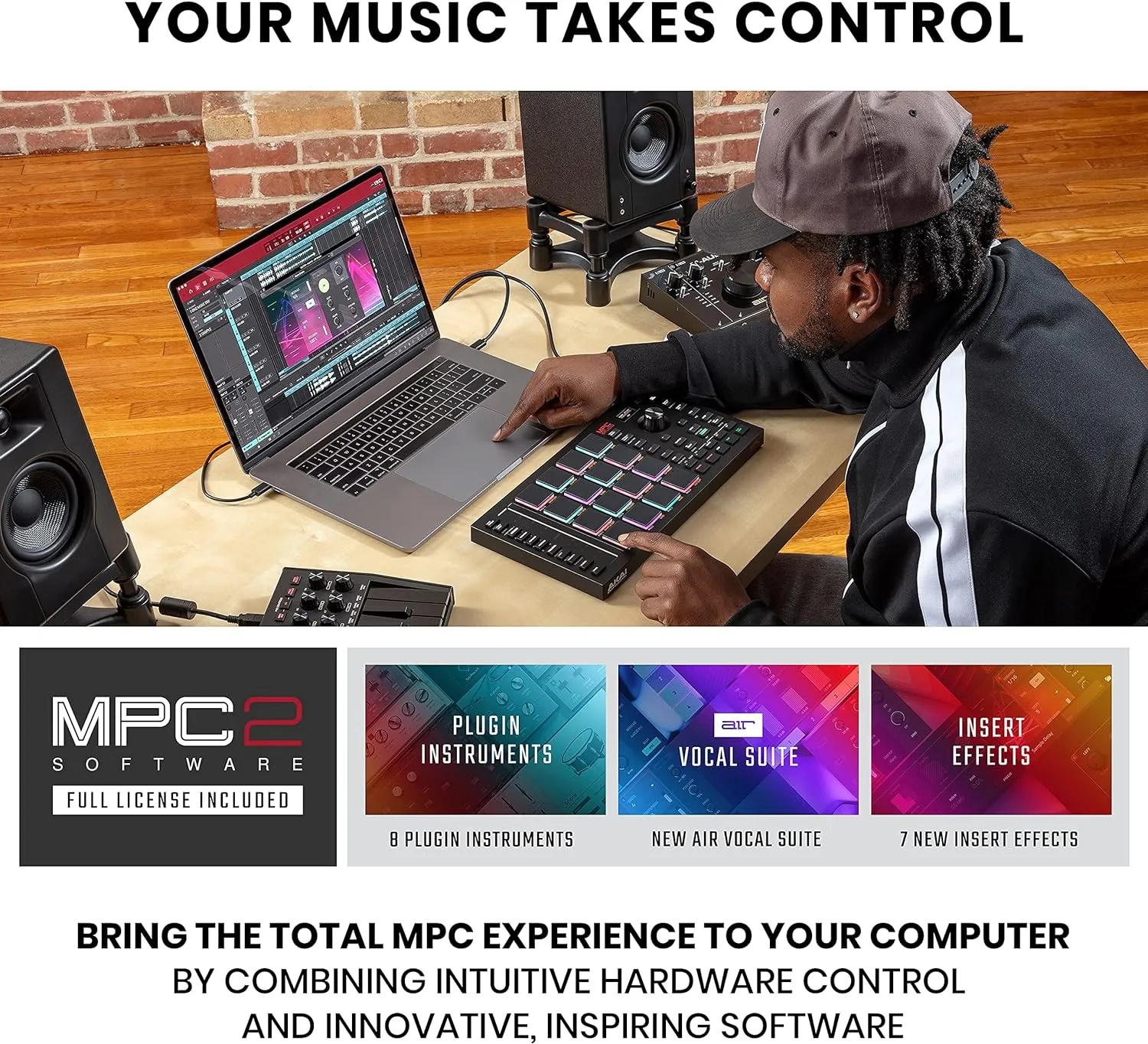 Akai Professional MPC Studio MIDI Controller Beat Maker with 16 Velocity Sensitive RGB Pads, Full MPC 2 Software, assignable Touch Strip & LCD Display