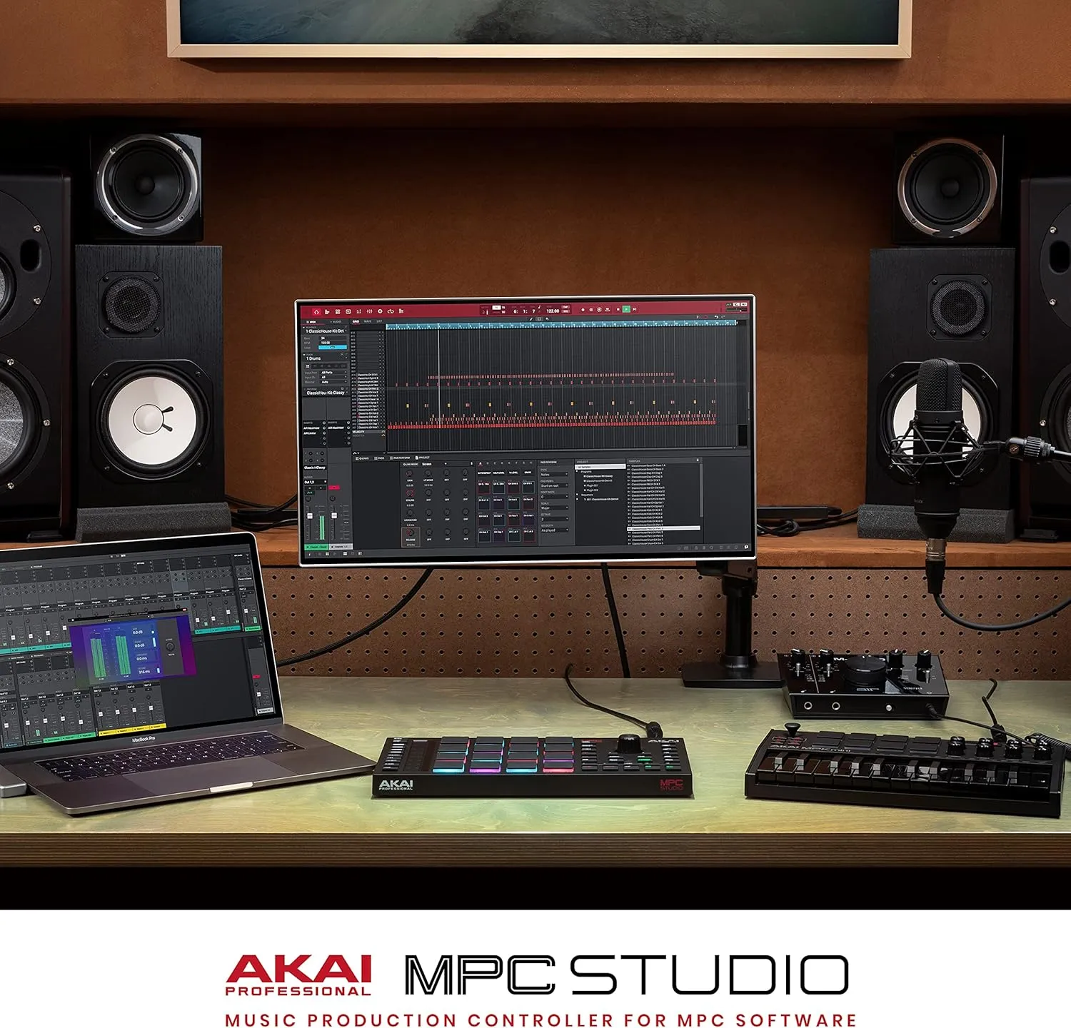 Akai Professional MPC Studio MIDI Controller Beat Maker with 16 Velocity Sensitive RGB Pads, Full MPC 2 Software, assignable Touch Strip & LCD Display