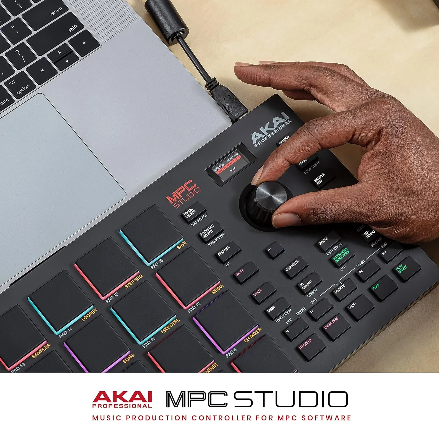 Akai Professional MPC Studio MIDI Controller Beat Maker with 16 Velocity Sensitive RGB Pads, Full MPC 2 Software, assignable Touch Strip & LCD Display