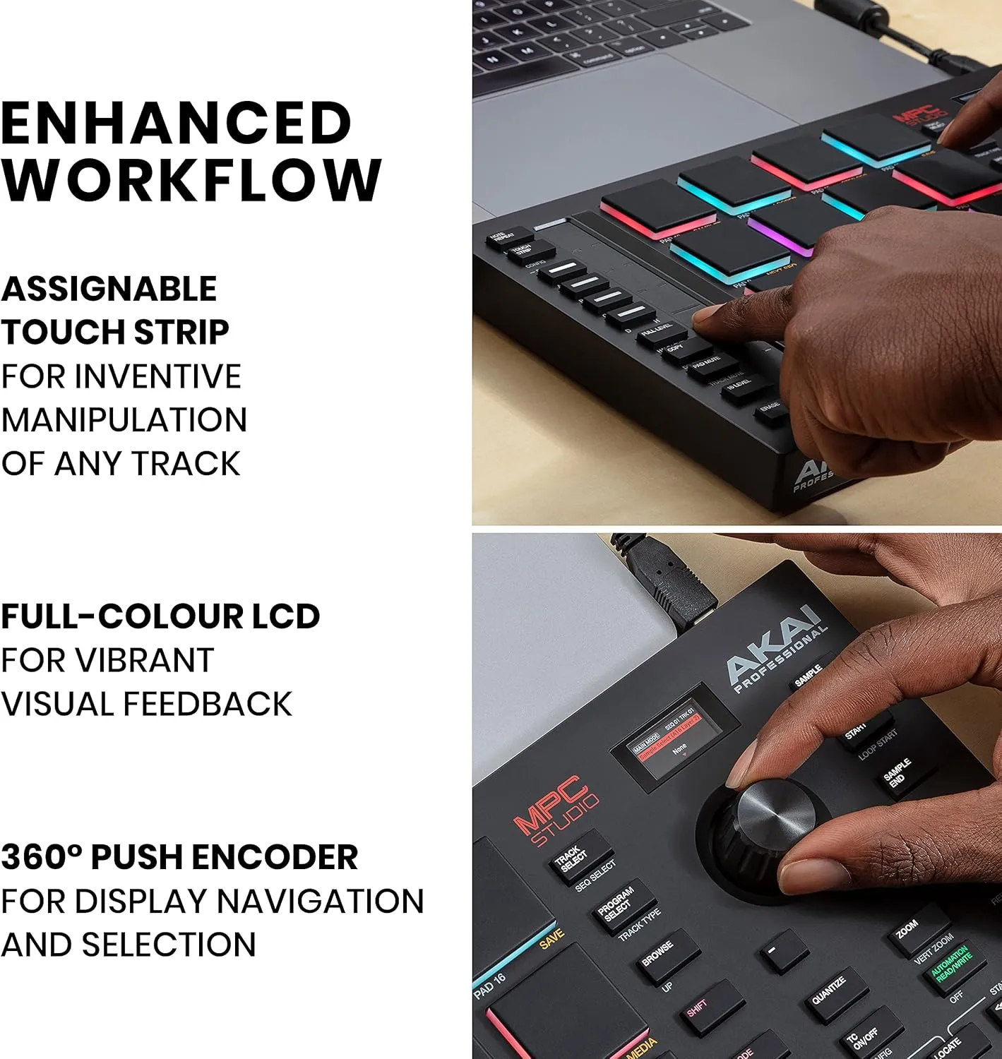 Akai Professional MPC Studio MIDI Controller Beat Maker with 16 Velocity Sensitive RGB Pads, Full MPC 2 Software, assignable Touch Strip & LCD Display