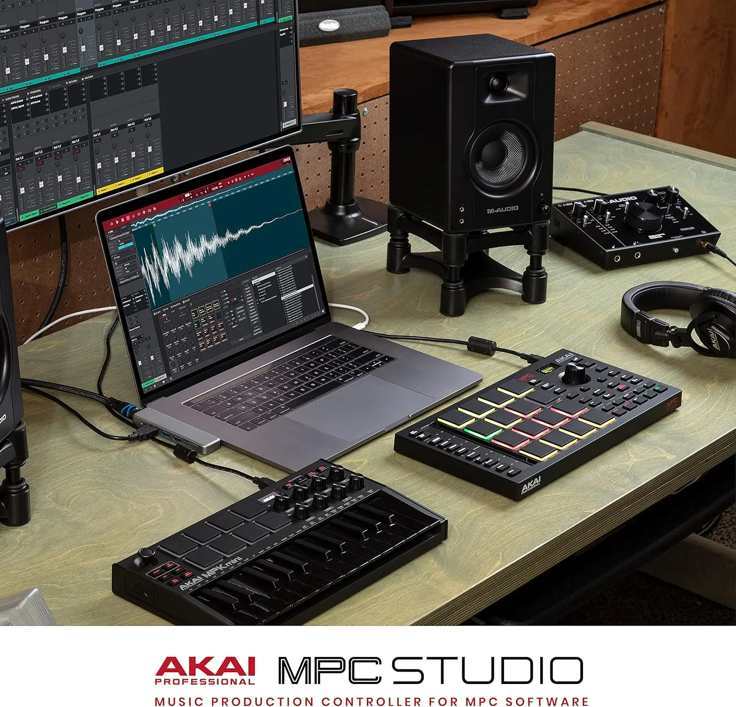 Akai Professional MPC Studio MIDI Controller Beat Maker with 16 Velocity Sensitive RGB Pads, Full MPC 2 Software, assignable Touch Strip & LCD Display
