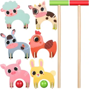 Alipis Mini Croquet Set with Wooden Mallets and Ball, Wooden Animals Croquet Set Cartoon Animal Croquet Gate Ball Play Set