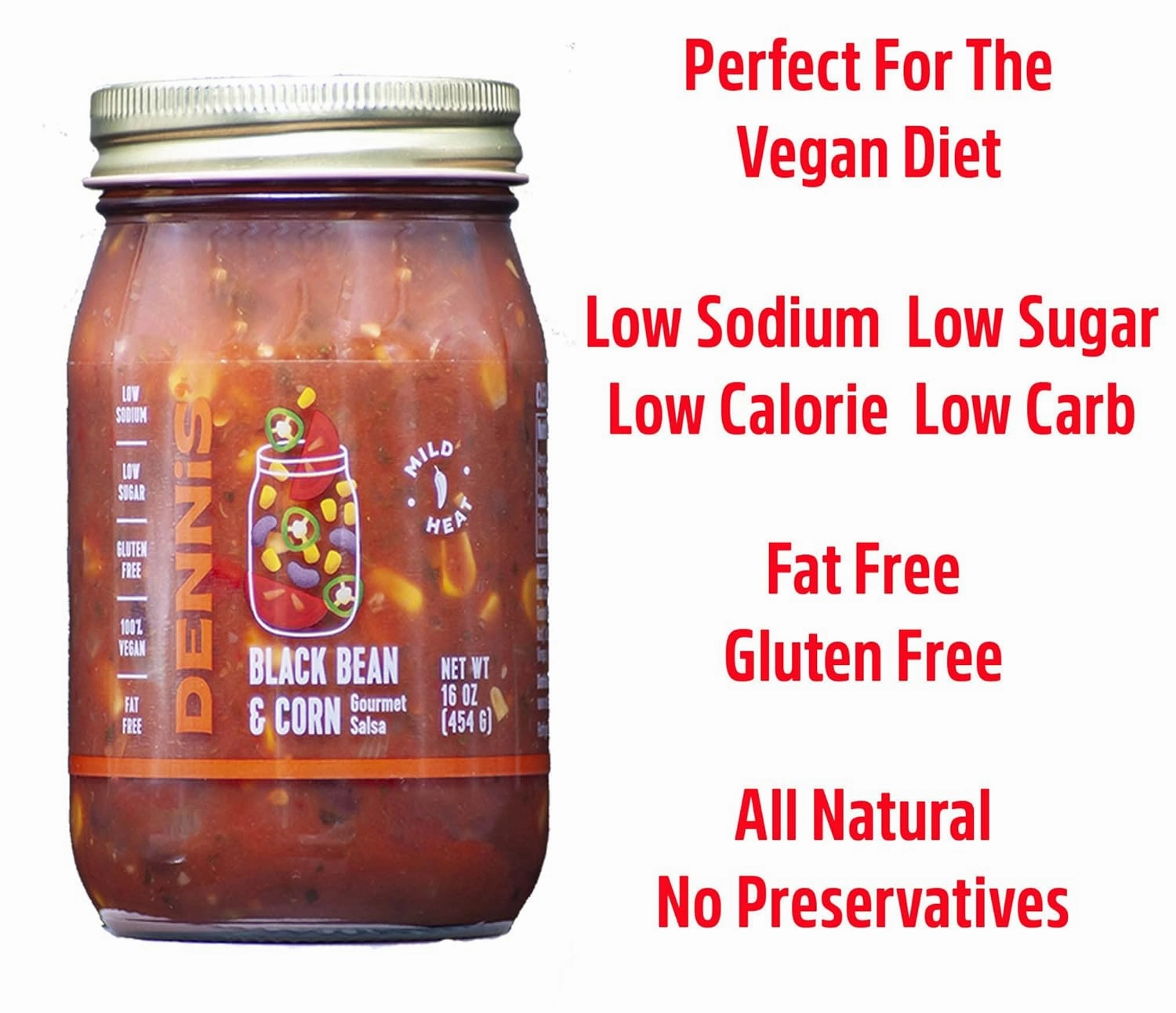 All-Natural Black Bean and Corn Salsa by Dennis’ Gourmet | This Fresh, Hearty Restaurant Salsa is Low Sugar, Low Cal, Low Carb, Low Sodium, and Gluten Free! (2-Pack)