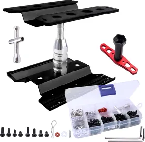 Aluminum Alloy RC Car Work Stand Repair Workstation with Screws Kit & 17mm Hex Wheel Wrench 360 Degree Rotation Lift/Lower for 1/8 1/10 1/12 Scale Cars Trucks Buggies (Black)