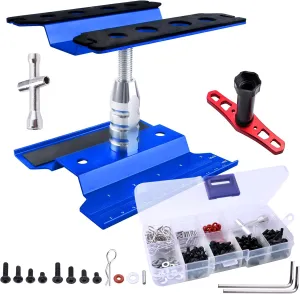 Aluminum Alloy RC Car Work Stand Repair Workstation with Screws Kit & 17mm Hex Wheel Wrench 360 Degree Rotation Lift/Lower for 1/8 1/10 1/12 Scale Cars Trucks Buggies (Navy Blue)