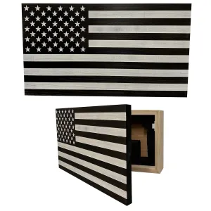 American Flag Concealed Gun Cabinet, Hidden Gun Storage American Flag (Black & White Distressed)