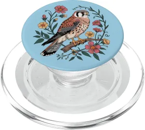 American Kestrel Bird with Wildflowers Wildlife Art PopSockets PopGrip for MagSafe