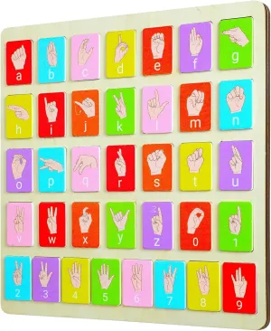 American Sign Language Alphabet Puzzle 36 ASL Wooden Alphabet Letter Puzzles ABC Uppercase Lowercase Number Puzzle Educational Learning Toys Letter Game Tiles