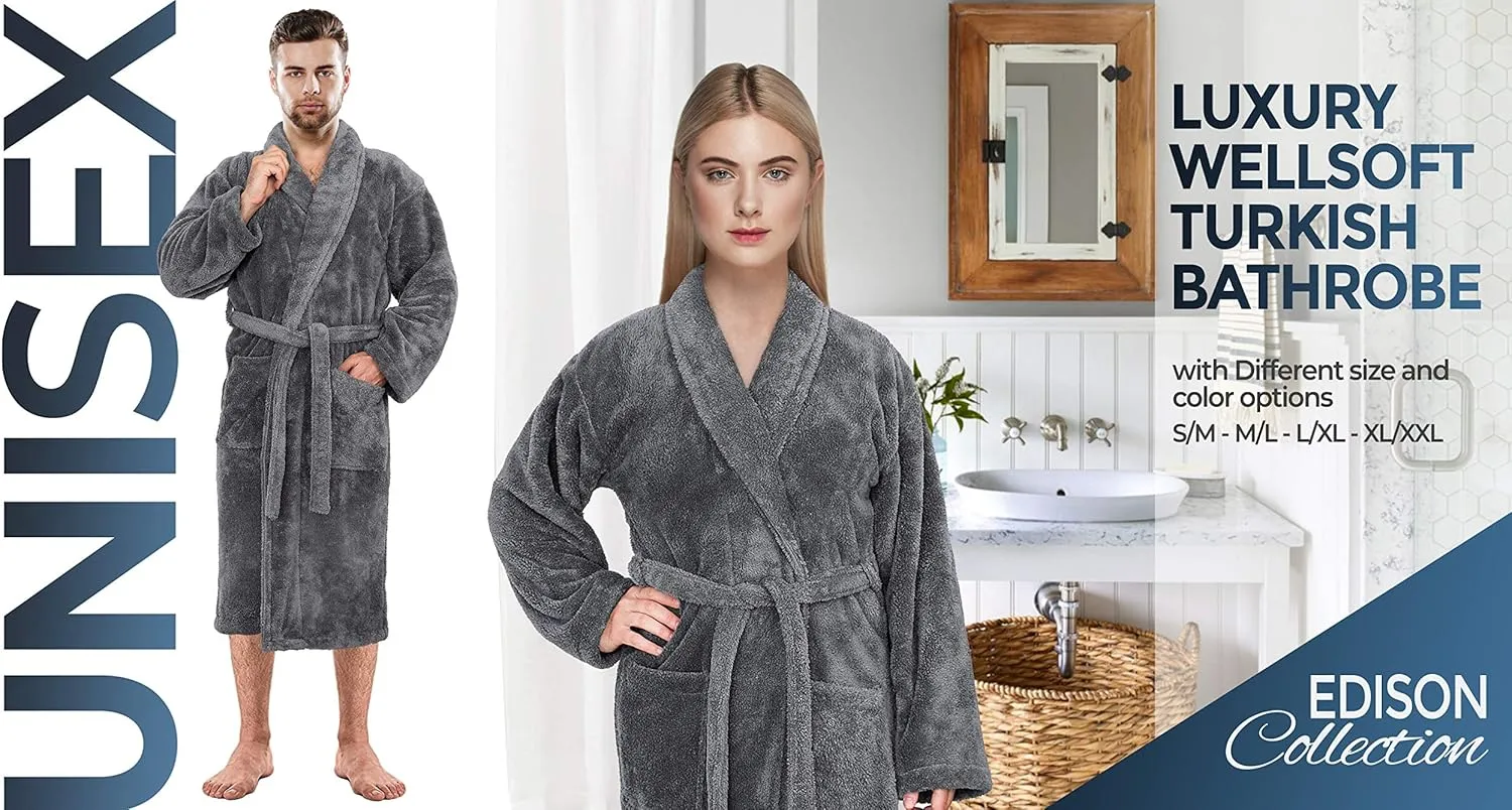 American Soft Linen Warm Fleece Robe, Mens and Womens Robe Fuzzy, 1 Piece Unisex Plush Adult Bathrobe for Bathroom