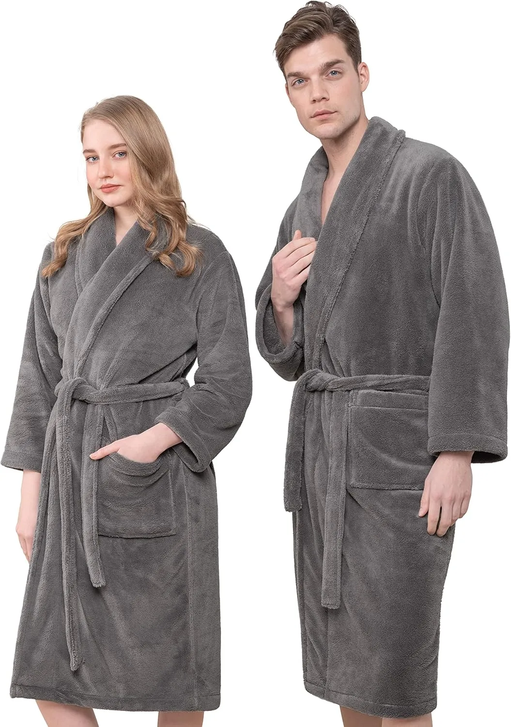 American Soft Linen Warm Fleece Robe, Mens and Womens Robe Fuzzy, 1 Piece Unisex Plush Adult Bathrobe for Bathroom
