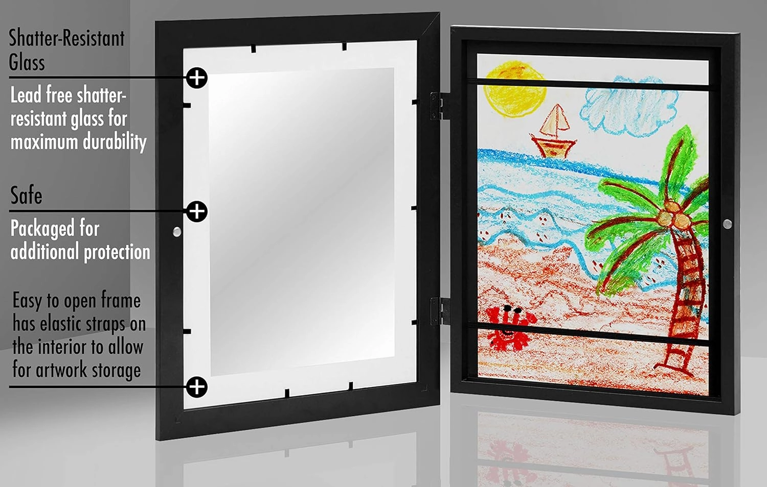 Americanflat 10x12.5 Kids Art Frame - Front Loading Picture Frames Hold 100 Artworks - Use as 8.5x11 Frame with Mat or Display 10x12.5 Artwork Without Mat - My Mini Masterpiece - Black