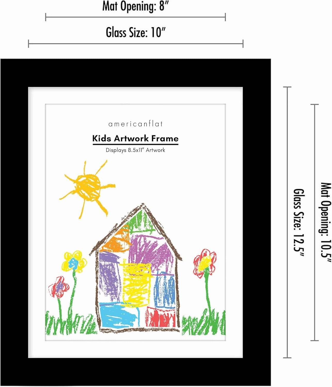 Americanflat 10x12.5 Kids Art Frame - Front Loading Picture Frames Hold 100 Artworks - Use as 8.5x11 Frame with Mat or Display 10x12.5 Artwork Without Mat - My Mini Masterpiece - Black