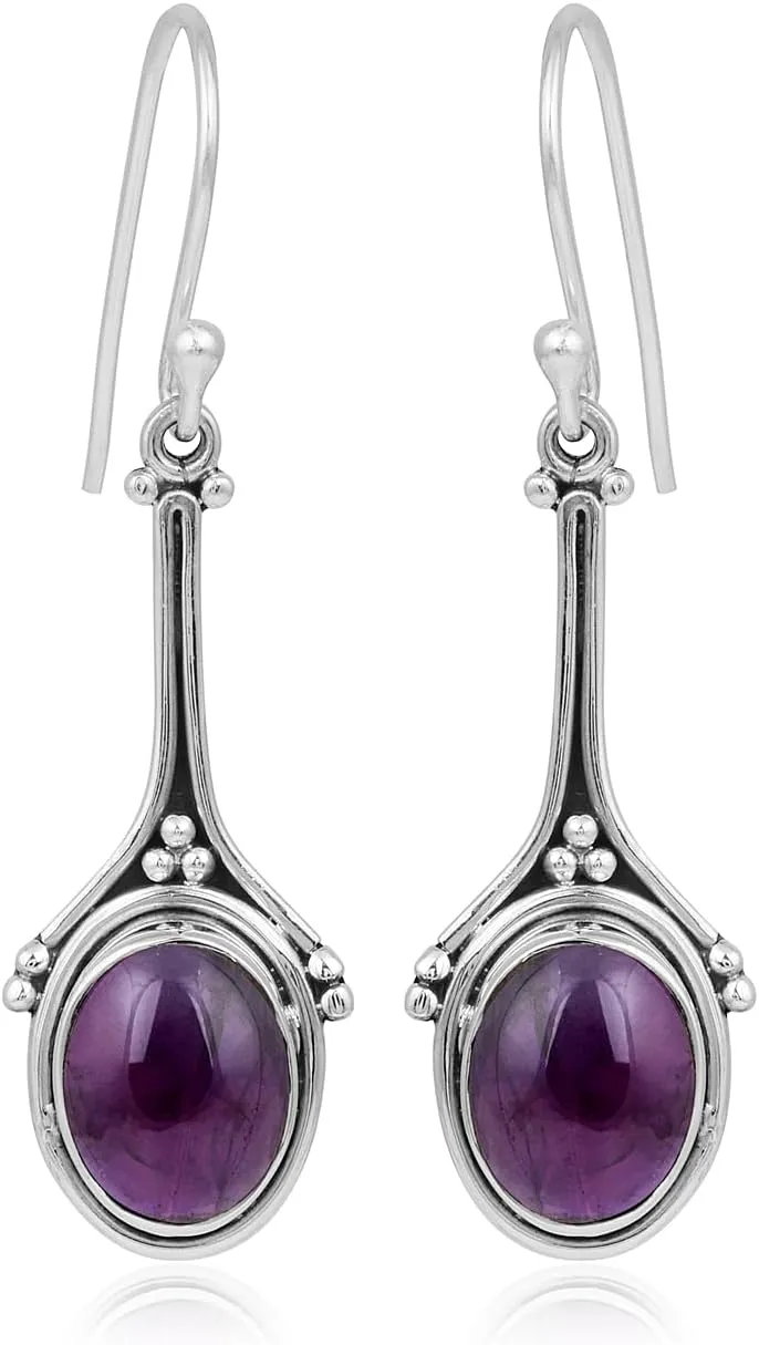 Amethyst 925 Sterling Silver Dangle Earrings Gemstone Jewelry