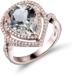 Amethyst Ring For Women, 14K Rose Gold Ring - Green Amethyst Rings, Natuaral Green Amethyst Gemstone Rings & Real Diamond Stone Rings For Couple Engagement Ring