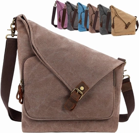 AmHoo Canvas Crossbody Bag for Women Genuine Leather Messenger Purse Handbags Shoulder Bag Hobo Totes