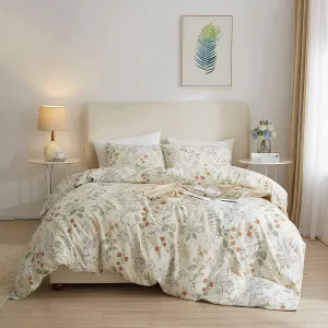 AMWAN Vintage Floral Duvet Cover Queen Garden Style Botanical Bedding Sets 100% Cotton White Floral Comforter Cover Chic Flower Leaf Botanical Duvet Cover Floral Queen Comforter Cover Set