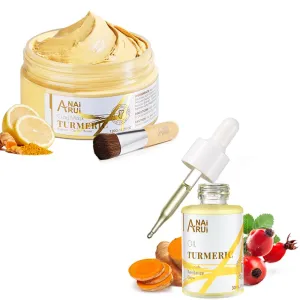 ANAI RUI Vitamin C Face Mask with Turmeric and Kaolin Clay & Turmeric Face Oil, Facial Oils & Serum with Turmeric, Turmeric Skincare Oil for Dry Skin