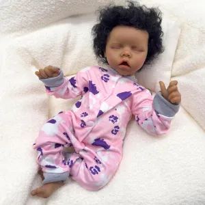 Anano African American Reborn Baby Dolls Black 18 Inch - Ultra Realistic Newborn Baby Doll Real Life Baby Dolls Silicone Full Body Biracial Reborn Dolls Lifelike with Veins (Fuxia Jaylan)