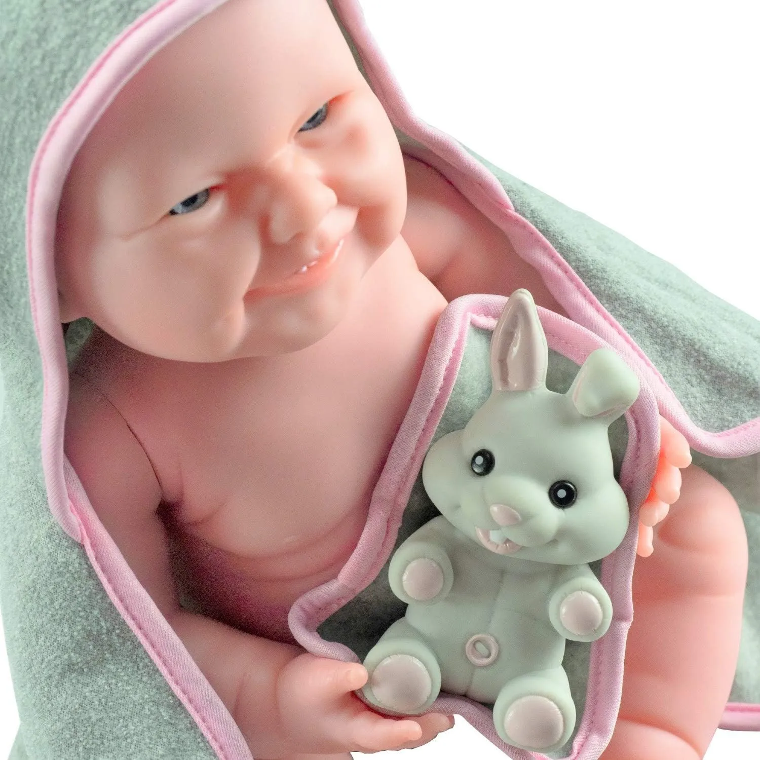 Anatomically Correct Real Girl Baby Doll | 17" All-Vinyl Baby Doll | JC Toys - La Newborn | Comes With Rabbit Hooded Towel and Play Rabbit | Designed by Berenguer | Ages 2 