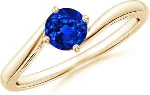 Angara Natural Classic Round Blue Sapphire Solitaire Bypass Engagement Ring in 14K Yellow Gold for Women (Size-5mm) | September Birthstone Jewelry