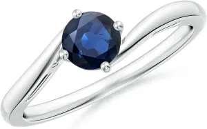 Angara Natural Classic Round Blue Sapphire Solitaire Bypass Engagement Ring in Platinum for Women (Size-5mm) | September Birthstone Jewelry