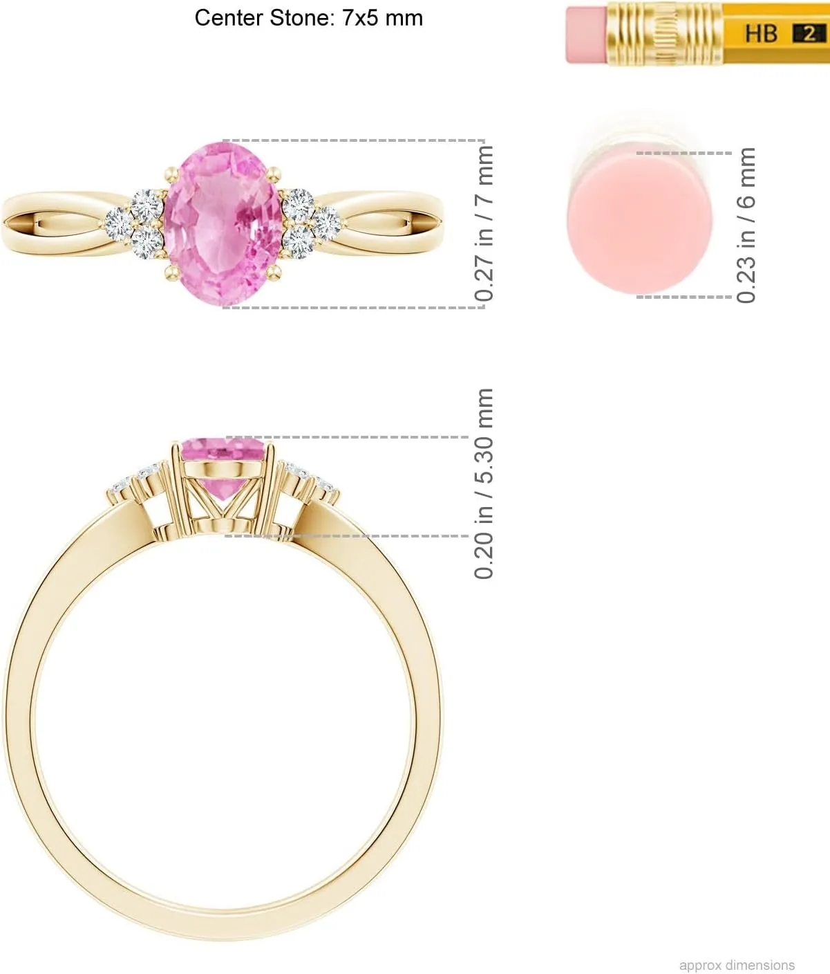 Angara Natural Oval Pink Sapphire Split Shank Ring with Trio Diamonds in 14K Solid Gold/Platinum | Birthday, Engagement, Anniversary, Wedding Jewelry Gift for Women