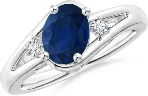 Angara Natural Prong-Set 1.55 ct Blue Sapphire and Diamond Split Shank Engagement Ring in Platinum for Women (Size-8x6mm) | September Birthstone Jewelry