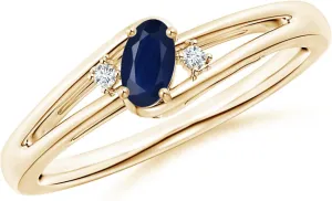 Angara Natural Prong-Set Blue Sapphire and Diamond Split Shank Engagement Ring in 14K Yellow Gold for Women (Size-5x3mm) | September Birthstone Jewelry