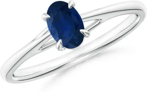 Angara Natural Prong-Set Oval Sapphire Cathedral Solitaire Ring in 14K White Gold for Women (Size-6x4mm) | September Birthstone Jewelry