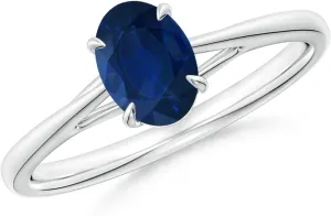 Angara Natural Prong-Set Oval Sapphire Cathedral Solitaire Ring in 14K White Gold for Women (Size-7x5mm) | September Birthstone Jewelry