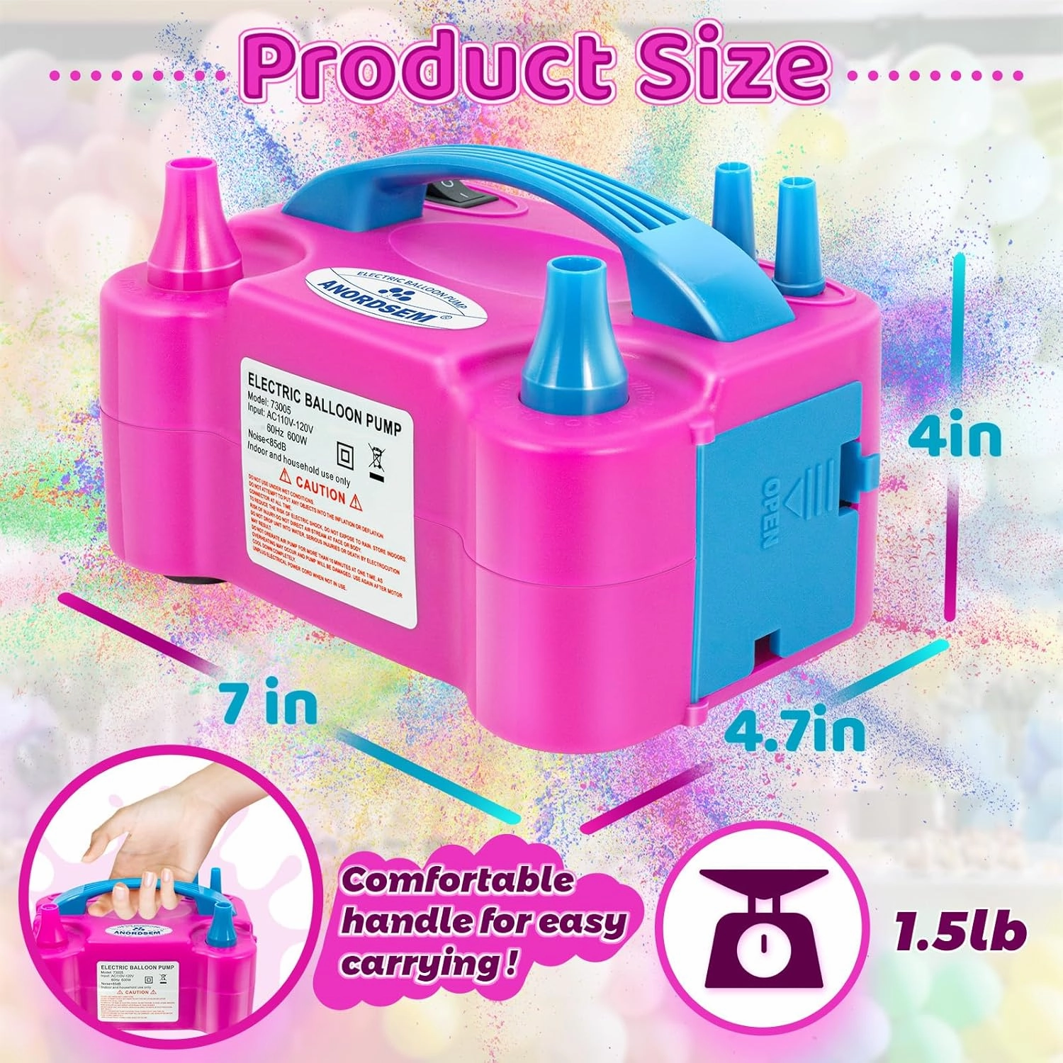 Anordsem Balloon Air Pump Electric: Balloon Inflator Portable for All Balloons at Home - Rose Red Blower Machine Dual Nozzle for Party Balloon Arch Kit Stand Birthday DIY Decoration