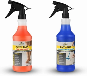 Anti Slip Floor Tile Treatment Kit for 100sq ft. Non Slip for Slick Tiles. Increases Traction in Minutes on Indoor/Outdoor Tile. Lasts for Years in Commercial/Residential Areas. Includes Cleaner.