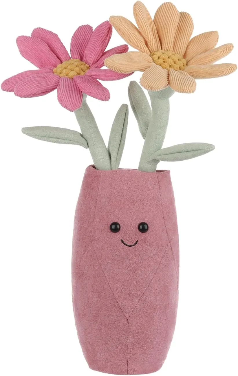 Apricot Lamb Calliopsis Vase Plush Stuffed Animals for Kids, Soft Cute Plush Toys for Baby Girl and Boy, Fluffy Calliopsis Vase Pink