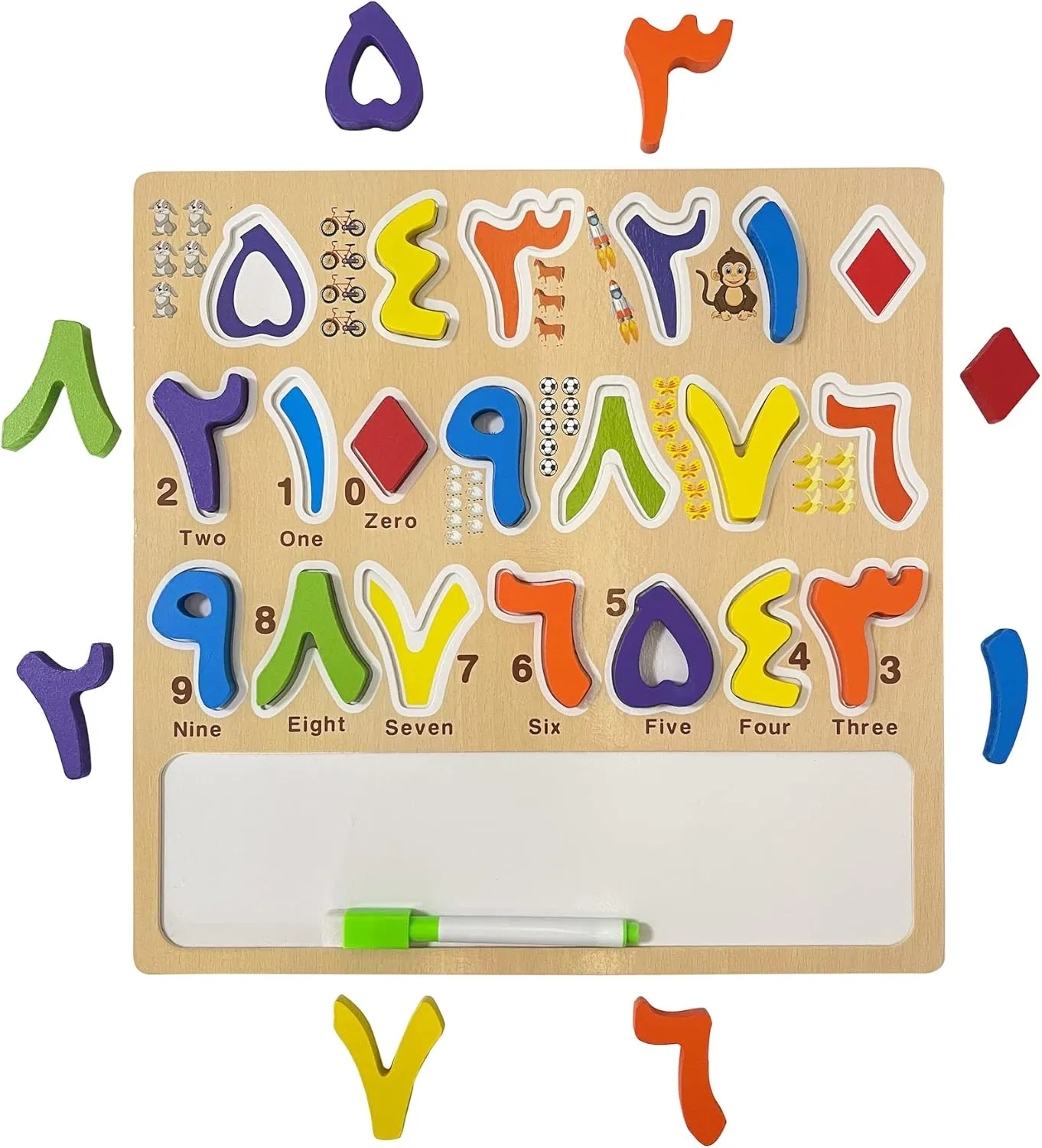 Arabic Numbers Wooden Puzzles for Toddlers, Learn Arabic Numbers for Kids, Arabic Toys Montessori Educational Letters Numbers Puzzles
