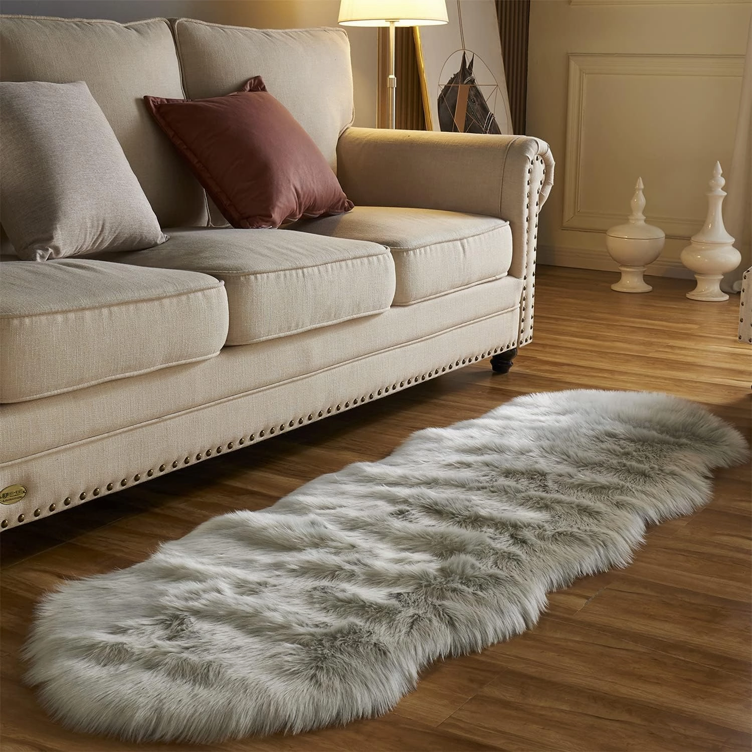 Arbosofe Ultra Soft Faux Fur Rug, Area Rugs, Light Grey Fluffy Shaggy Fur Rug for Bedroom & Living Room, Kids Room Decor, 2 x 6 Feet Sheepskin