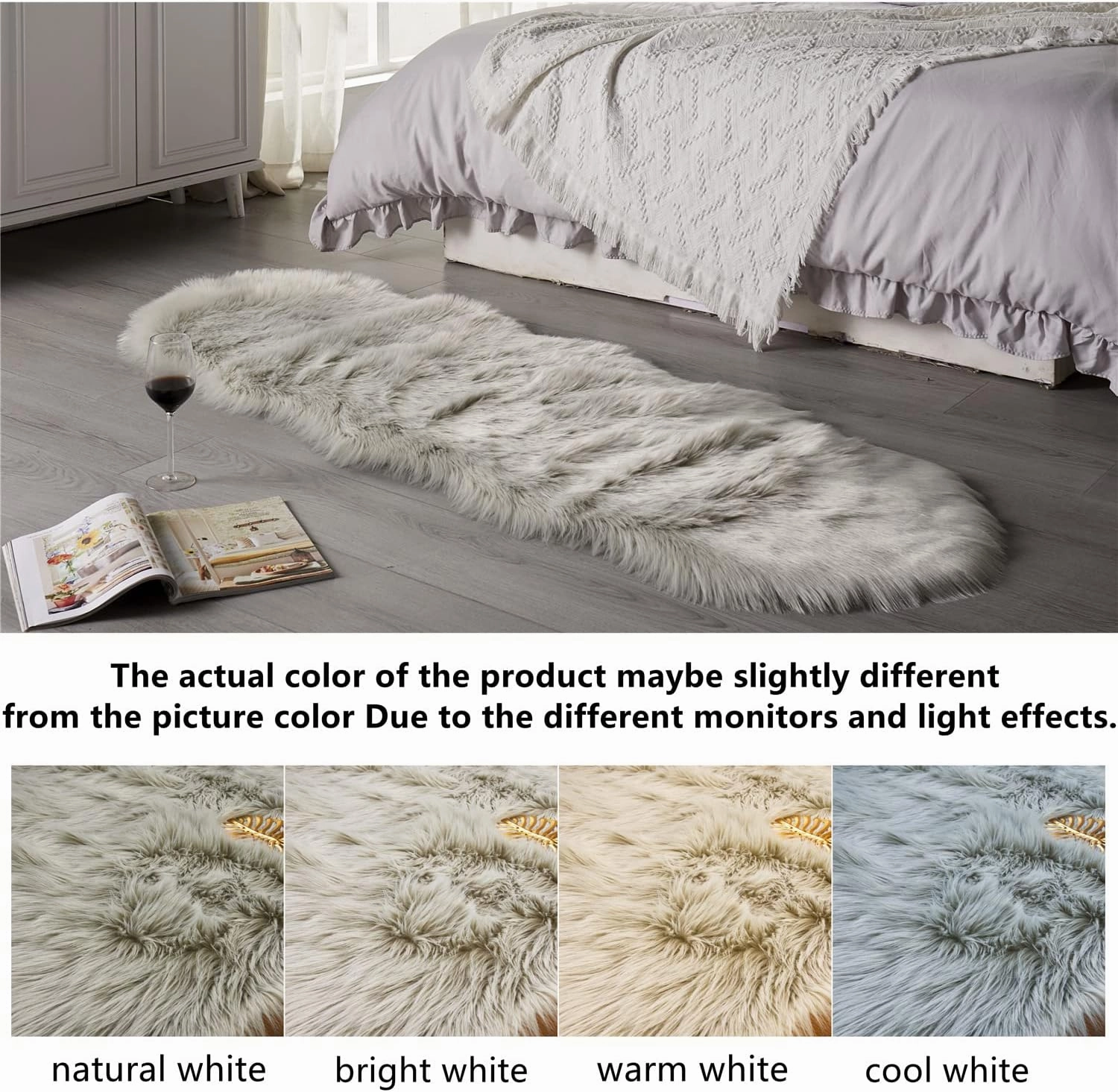 Arbosofe Ultra Soft Faux Fur Rug, Area Rugs, Light Grey Fluffy Shaggy Fur Rug for Bedroom & Living Room, Kids Room Decor, 2 x 6 Feet Sheepskin