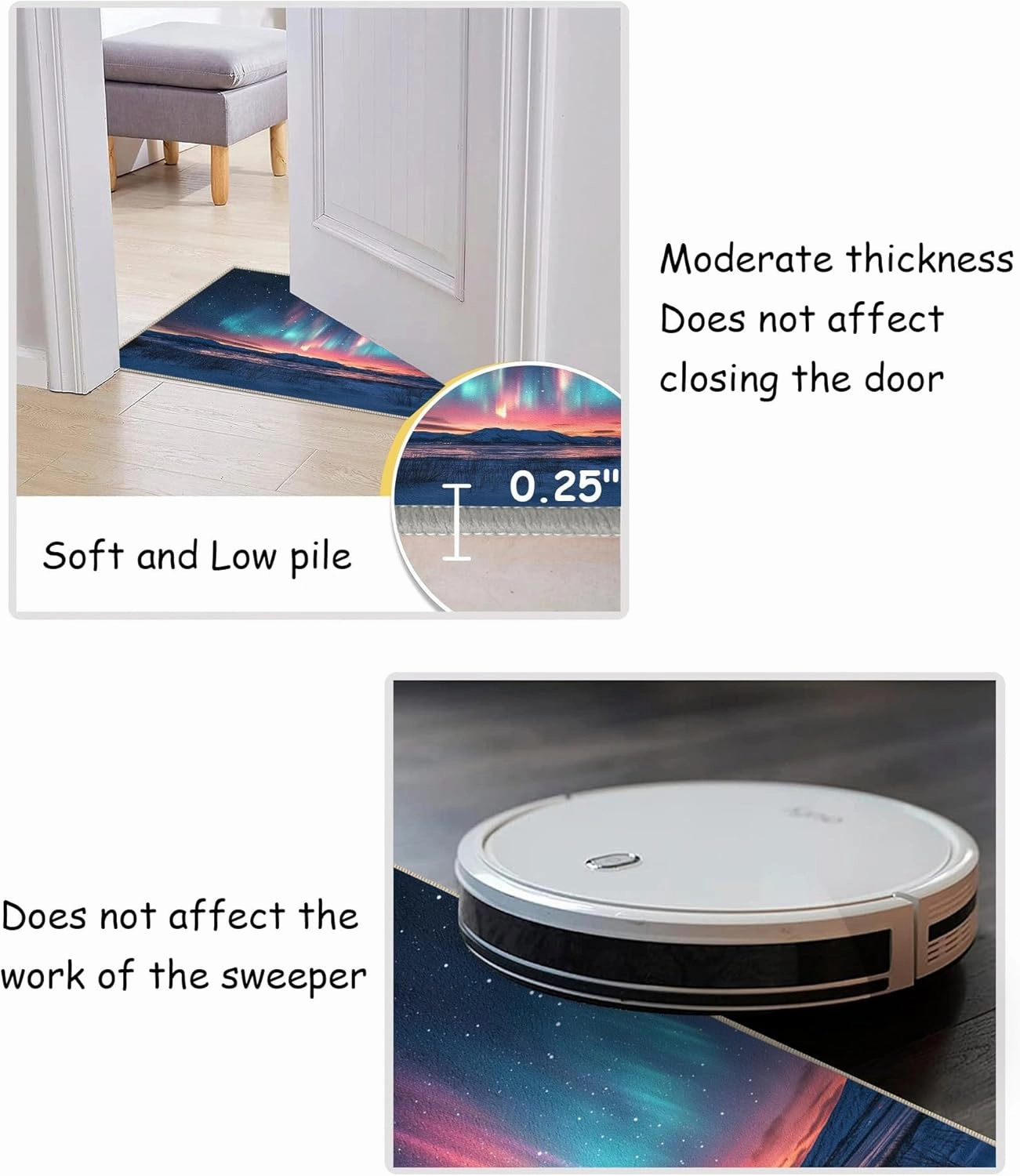 Area Rugs 2'x3' for Living Room Aurora Starry Sky Polar Lights Scenery Low Pile Soft Bedroom Carpet Non Slip Backing Machine Washable Rug Pad Entryway Mat Doormat Indoor Floor Throw Home Decor