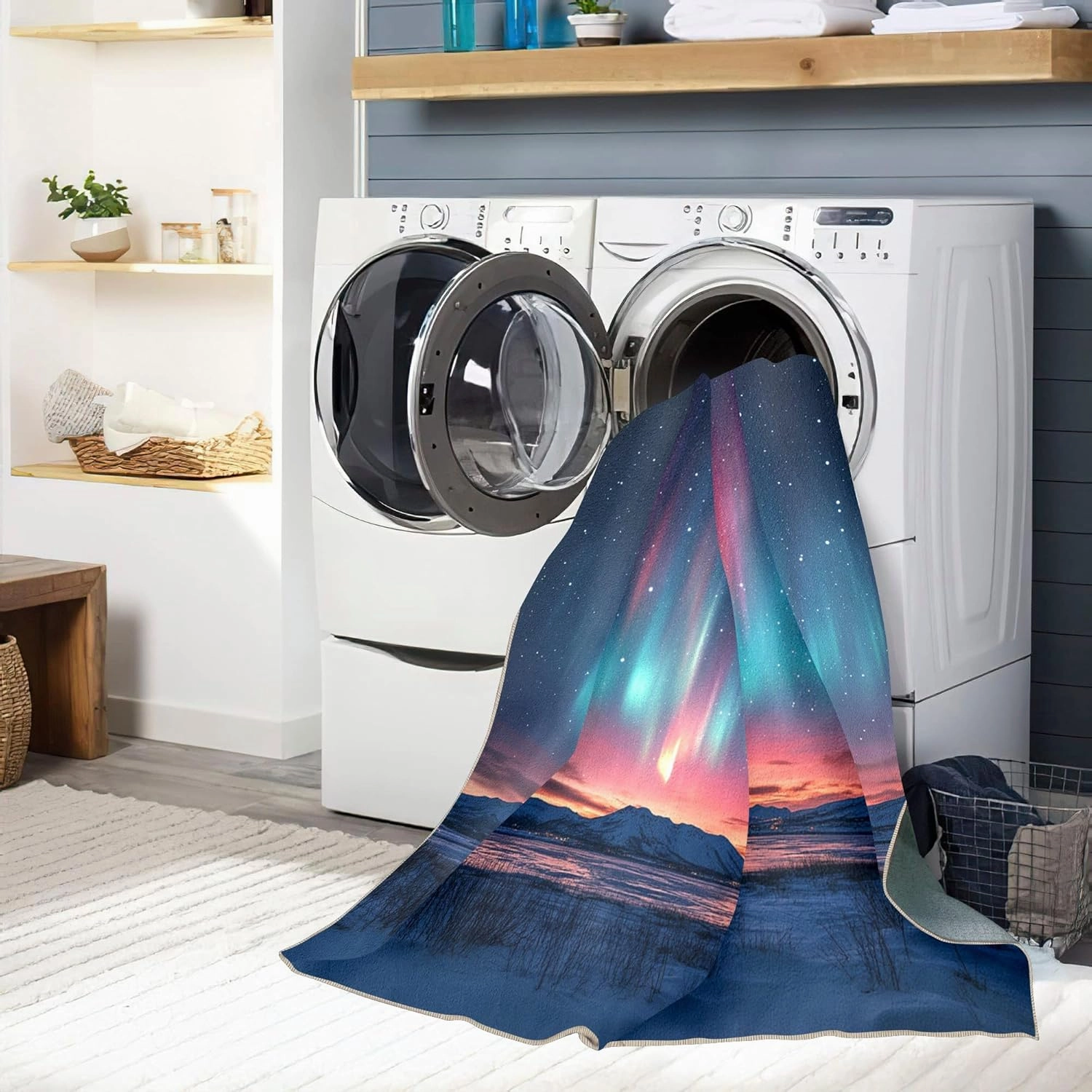 Area Rugs 2'x3' for Living Room Aurora Starry Sky Polar Lights Scenery Low Pile Soft Bedroom Carpet Non Slip Backing Machine Washable Rug Pad Entryway Mat Doormat Indoor Floor Throw Home Decor