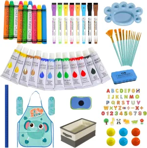 Art Easel Accessories for Kids,12 Colors Acrylic Paint,12 Brushes,8 Markers,6 Chalk,Magnetic Letters 100 Accessories,Complete Toddler Drawing & Painting Kit for Boys&Girls Ages 3-12